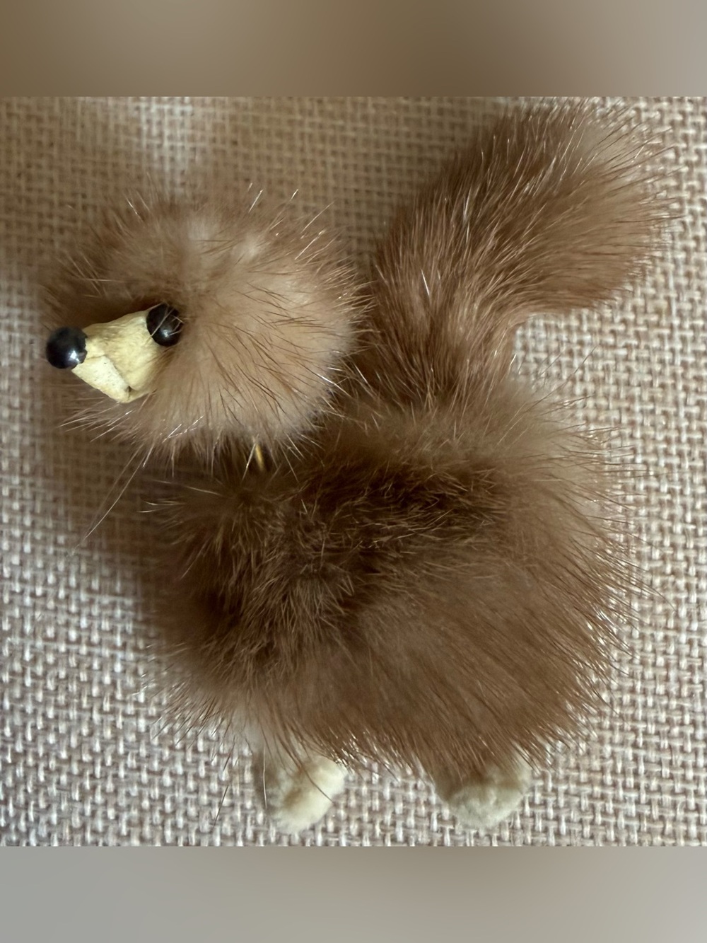 Mink Fur Fox Brooch Vintage Tan Brown